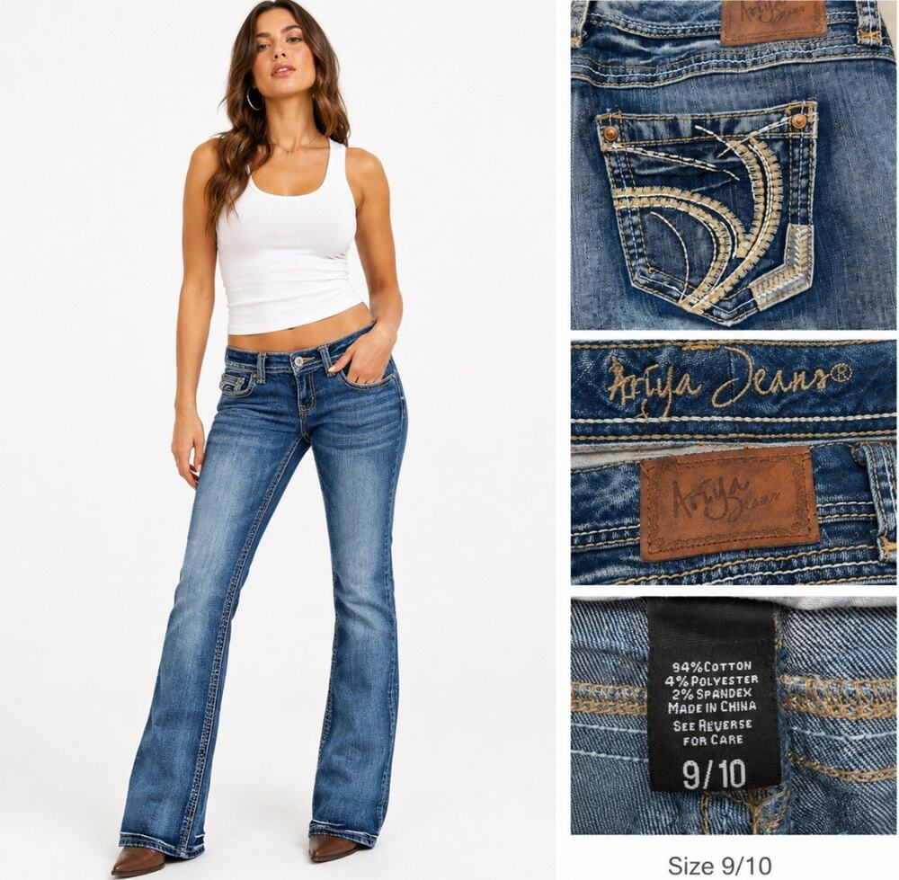 Y2K Ariya Jeans Women's Bootcut Jeans Size 9 Medium Wash Embroidered Pocket